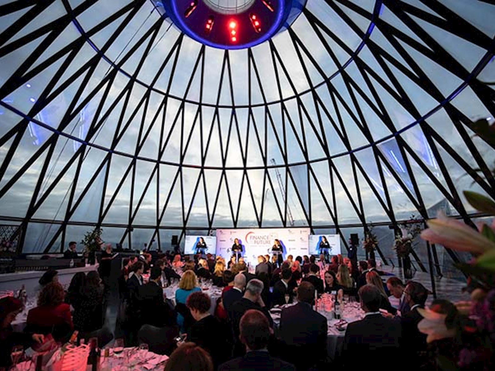 A photograph of the awards ceremony taking place inside 30 St Mary Axe.